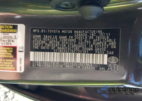 2011 Toyota Corolla S/Le z USA, uszkodzony, nr VIN 2T1BU4EE2BC725181